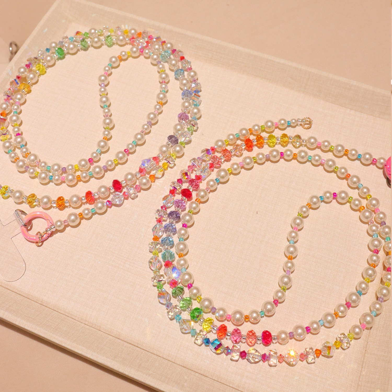 奢华高级感原创手作精致施华洛水晶彩虹渐变斜挎手机链包包链饰品