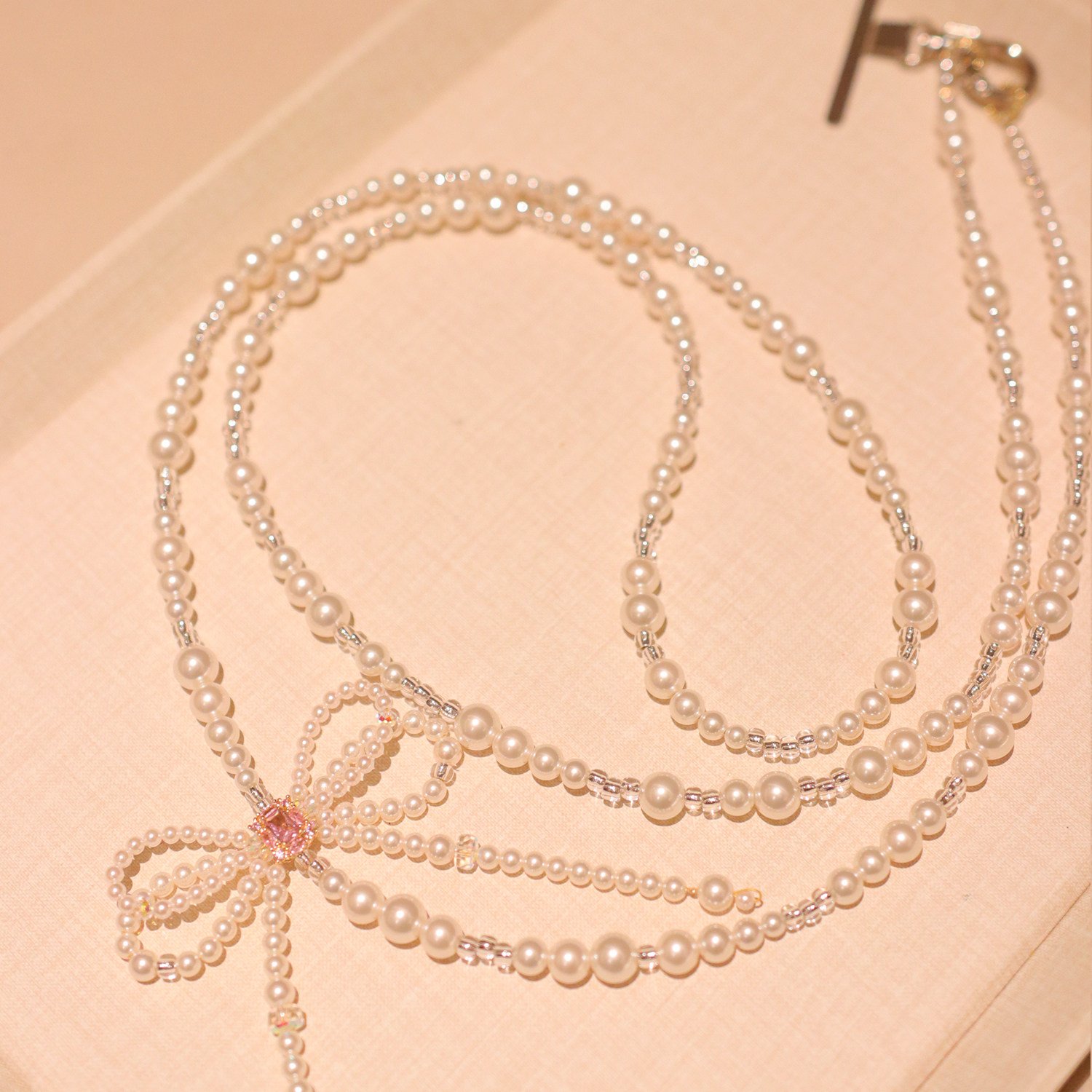 原创手作简约ins风温柔风淑女施家珍珍斜跨手机链精致包包链饰品