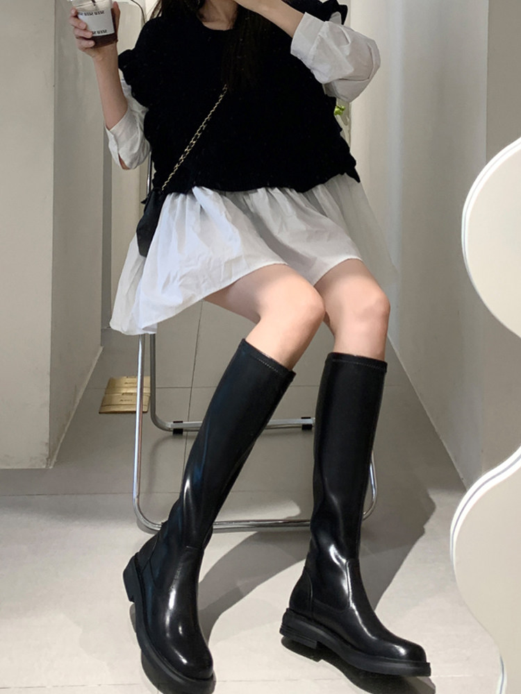 FUJI ORANGE WHITE BOOTS WOMENS 2025 NEW KNEE-LENGTH BOOTS SMALL ELASTIC BOOTS TALL SKINNY BOOTS