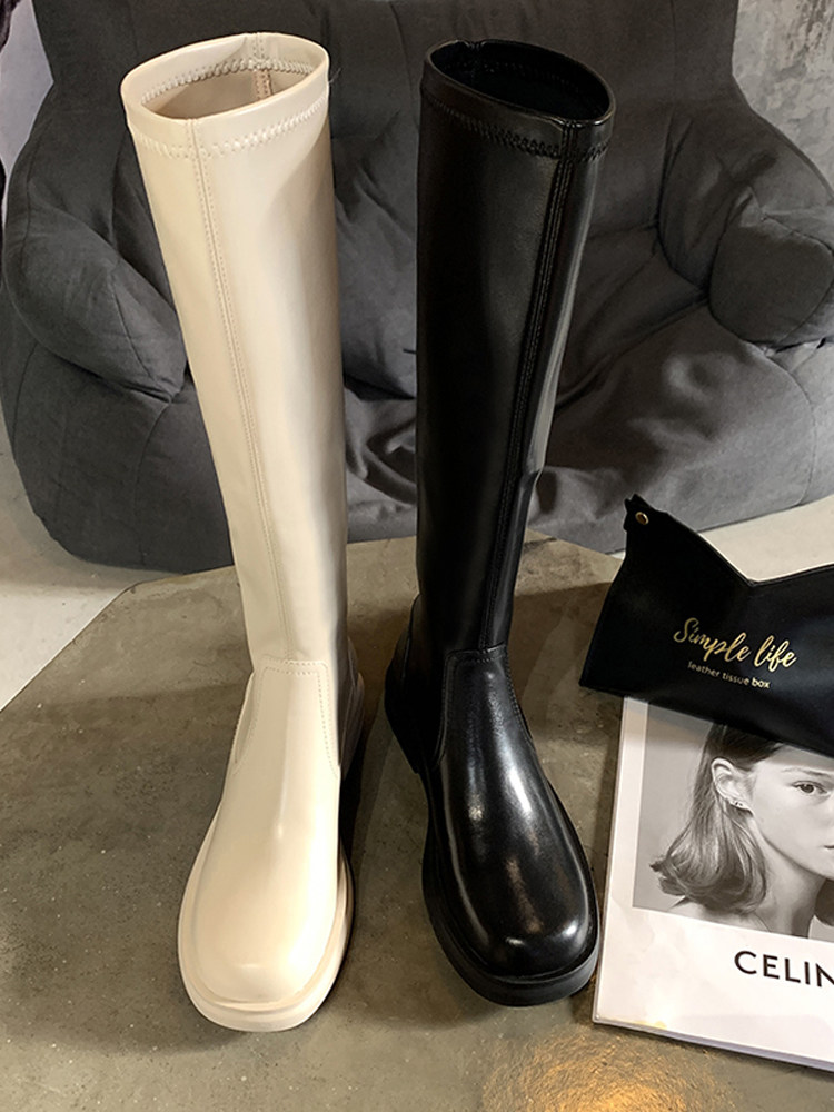 FUJI ORANGE WHITE BOOTS WOMENS 2025 NEW KNEE-LENGTH BOOTS SMALL ELASTIC BOOTS TALL SKINNY BOOTS