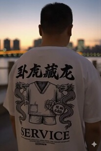 DAOCREW小众海南岛民潮牌ins卧虎藏龙短袖 T恤纯棉技师SPA情侣装