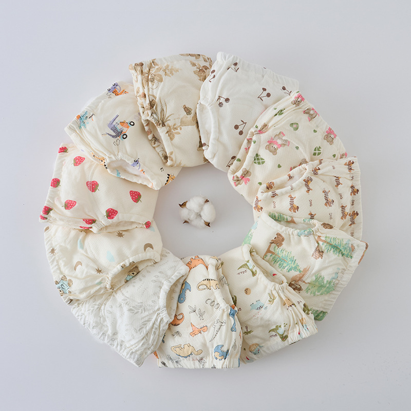 韩版纯棉网眼透气如厕训练裤男宝宝防水可洗纱布学习裤尿布裤女孩