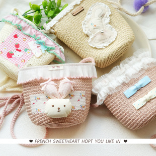 儿童田园蕾丝草编包女童可爱卡通夏日宝宝外出度假小挎包斜挎包萌