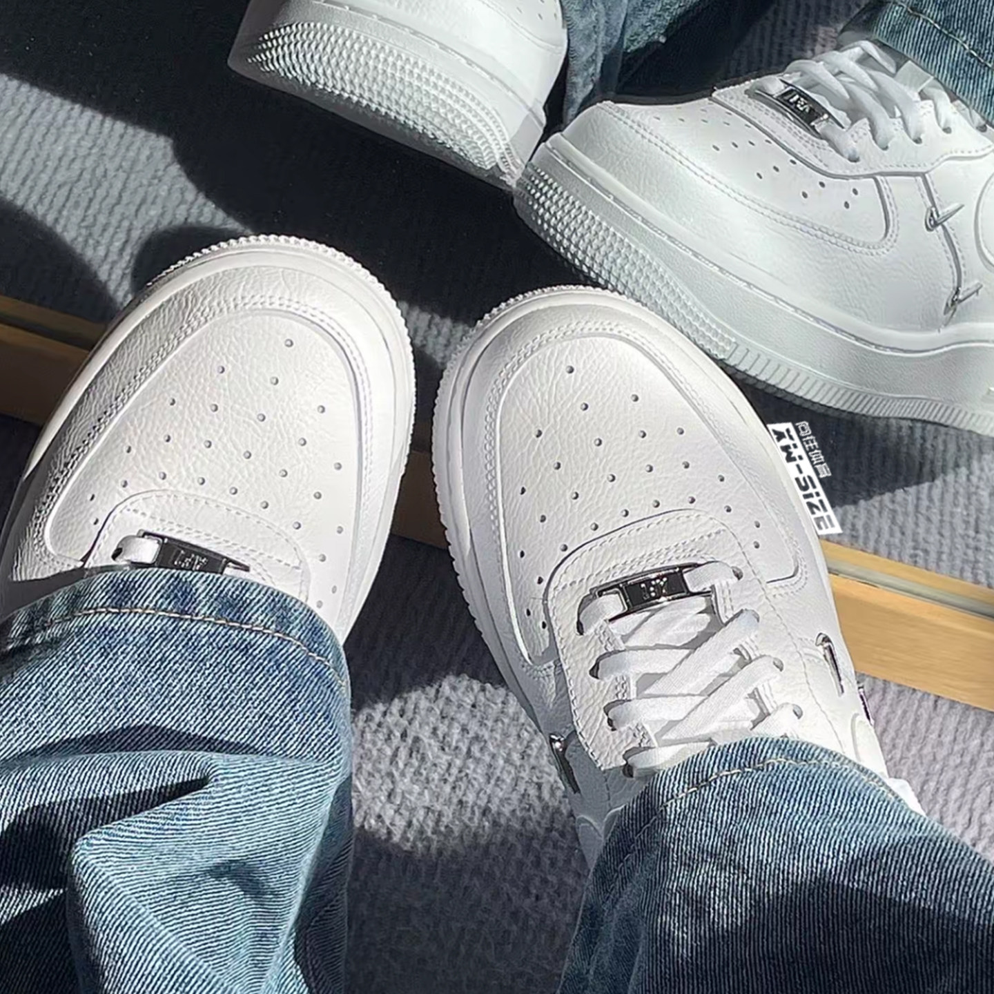 Nike耐克AF1空军四钩白蓝板鞋