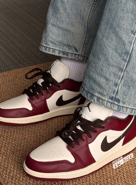 Jordan1耐克AJ1男子红棕低帮板鞋
