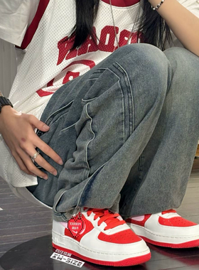 向往体育Nike耐克Air Force 1女子AF1白红经典空军板鞋HV5165-121