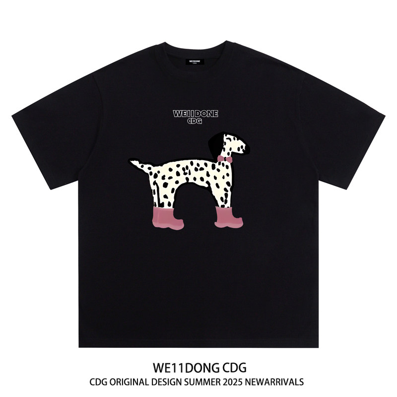 WE11DONE CGD小众潮牌斑点狗狗印花休闲百搭男女情侣纯棉短袖T恤