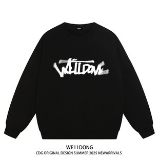WE11DONE 潮牌字母WELLDONE男女情侣重磅宽松加绒圆领卫衣 CDG美式