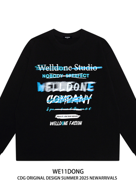 WE11DONE CDG小众潮牌涂鸦字母WELLDONE男女休闲宽松纯棉长袖t恤