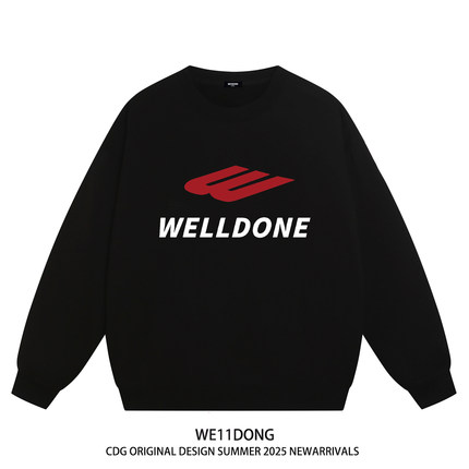 WE11DONE CDG小众潮牌WELLDONE美式高街男女重磅宽松加绒圆领卫衣