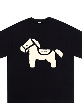 WE11DONE CDG美式潮牌WELLDONE小马印花男女重磅宽松纯棉短袖t恤