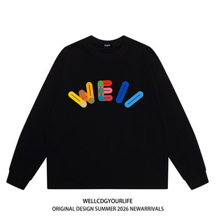 WE11DONE CDG小众潮牌WELLDONE彩色字母印花男女宽松纯棉长袖t恤