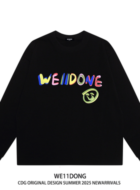 WE11DONE CDG潮牌涂鸦彩绘字母WELLDONE男女重磅宽松纯棉长袖T恤