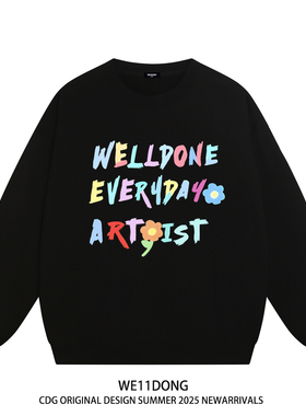 WE11DONE CDG潮牌彩色字母WELLDONE美式高街男女宽松加绒圆领卫衣