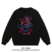 WE11DONE CDG美式 潮牌卡通马里奥印花男女重磅宽松加绒圆领卫衣秋