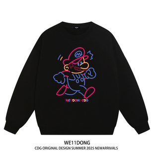 WE11DONE 潮牌卡通马里奥印花男女重磅宽松加绒圆领卫衣秋 CDG美式