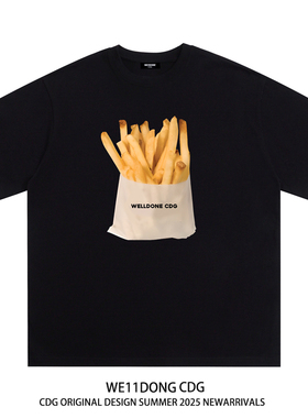 WE11DONE CDG小众潮牌夏季薯条印花男女宽松纯棉重磅圆领短袖t恤