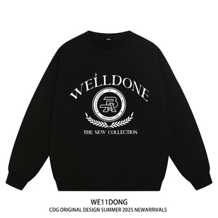 WE11DONE 潮牌WELLDONE字母印花男女重磅宽松加绒圆领卫衣 CDG美式