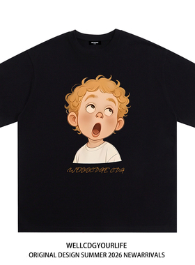 WE11DONE CDG美式潮牌WELLDONE卡通男孩印花重磅宽松纯棉短袖t恤