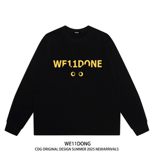 WE11DONE T恤男女 CDG潮牌WELLDONE卡通猫咪印花高街纯棉圆领长袖