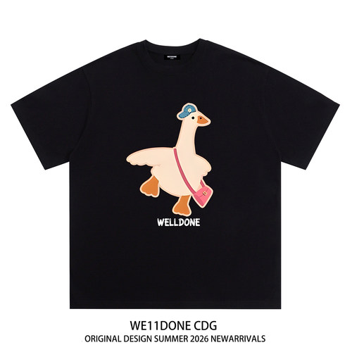 WE11DONE CDG美式潮牌WELLDONE卡通小鹅印花重磅宽松纯棉短袖t恤 - 封面