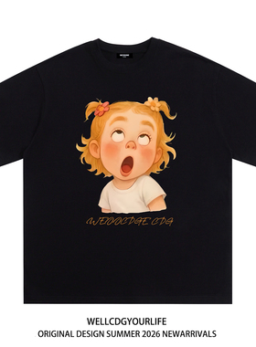 WE11DONE CDG美式潮牌WELLDONE卡通女孩印花重磅宽松纯棉短袖t恤
