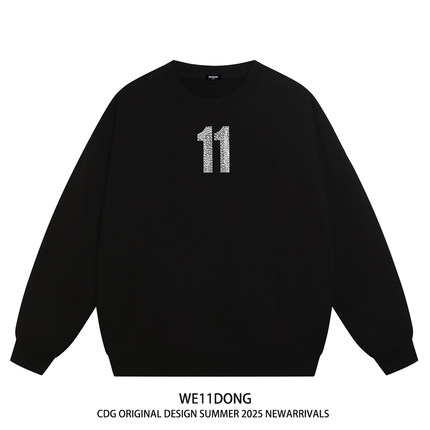 WE11DONE CDG美式潮牌数字11印花男女情侣装重磅宽松加绒圆领卫衣