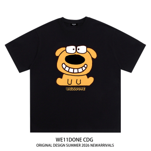 t恤 潮牌WELLDONE卡通小狗印花重磅宽松纯棉短袖 WE11DONE CDG美式