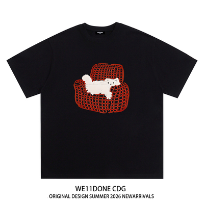 WE11DONECDG小猫印花短袖t恤