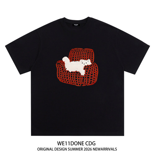 WE11DONECDG小猫印花短袖t恤