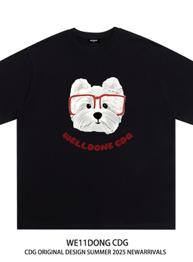 WE11DONE CDG小众潮牌小狗印花男女情侣纯棉宽松重磅短袖t恤上衣