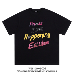 t恤 涂鸦字母印花男女宽松纯棉短袖 WE11DONE CDG小众潮牌白鹿同款