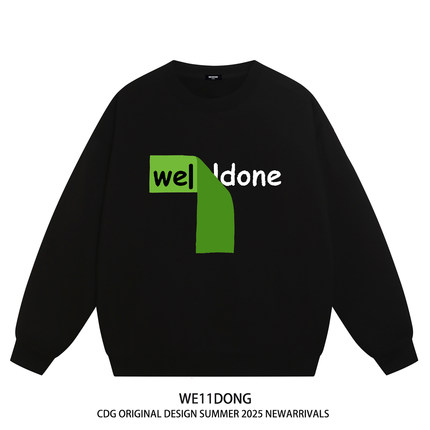 WE11DONE CDG小众潮牌WELLDONE美式高街男女重磅宽松加绒圆领卫衣