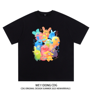WE11DONE t恤 CDG小众潮牌卡通涂鸦印花男女休闲宽松重磅纯棉短袖