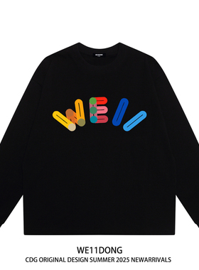 WE11DONE CDG小众潮牌WELLDONE彩色字母印花男女宽松纯棉长袖t恤