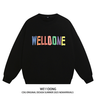 WE11DONE 潮牌彩色字母WELLDONE男女情侣宽松加绒圆领卫衣 CDG美式
