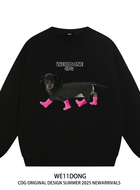 WE11DONE CDG赵露思同款腊肠狗狗印花男女情侣装宽松加绒圆领卫衣