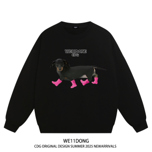 宽松加绒圆领卫衣 腊肠狗狗印花男女情侣装 WE11DONE CDG赵露思同款