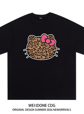 WE11DONE CDG美式潮牌豹纹HelloKitty猫印花重磅宽松纯棉短袖t恤