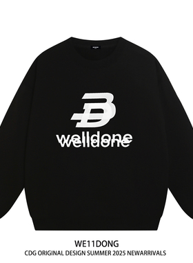WE11DONE CDG小众潮牌重影字母WELLDONE男女情侣宽松加绒圆领卫衣