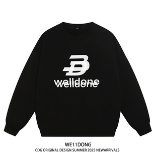 WE11DONE CDG小众潮牌重影字母WELLDONE男女情侣宽松加绒圆领卫衣