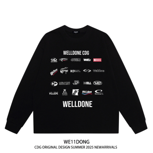 t恤 潮牌WELLDONE字母印花男女重磅纯棉宽松长袖 WE11DONE CDG美式