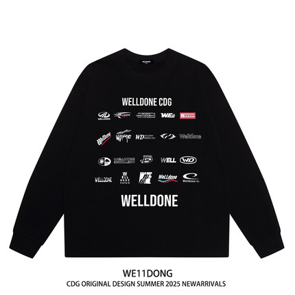 WE11DONE CDG美式潮牌WELLDONE字母印花男女重磅纯棉宽松长袖t恤