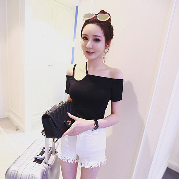 夏季短袖吊带背心女半袖T恤性感露肩一字领上衣显瘦大码打底衫潮|msdalam kategori Butik wanita / wanita, baju-T - dari Buy2taobao.com untuk memberikan perkhidmatan ejen Taobao profesional membeli