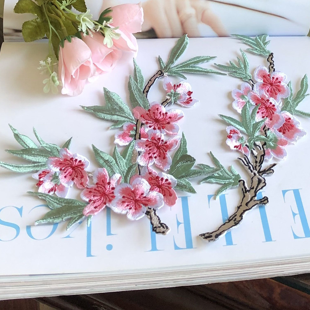 saskia中国风桃花刺绣布贴大小补丁洞衣服裙装饰辅料背胶手工diy