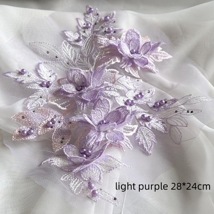 粉蓝紫色立体花朵刺绣布贴网纱蕾丝钉珠补丁片婚纱旗袍衣服裙辅料