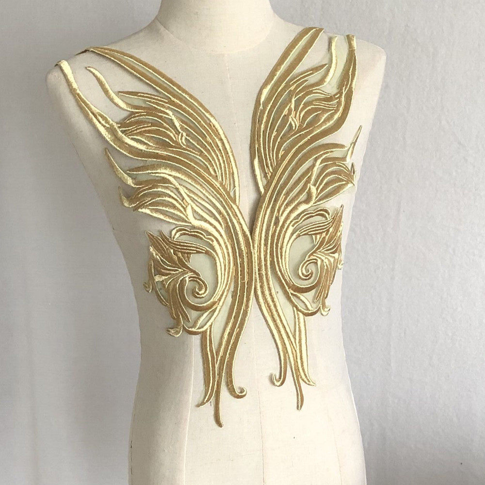 金线欧根纱刺绣大布贴花补丁衣服装饰辅料手工DIY一对