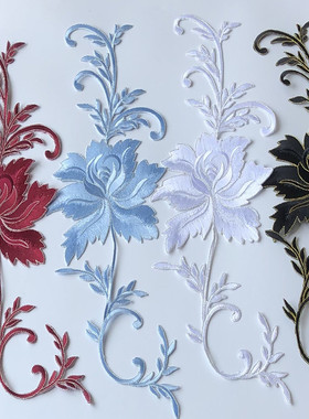 SASKIA刺绣花朵布贴长条牡丹大补丁衣服装饰旗袍辅料背胶手工Diy