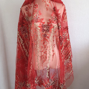 饰辅料DIY SASKIA重工刺绣钉珠红布贴网纱蕾丝婚纱衣裙礼服补丁装