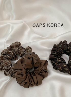 CAPS KOREA ｜褶皱饱满大地棕格子波点小肠发圈低扎气质马尾头绳